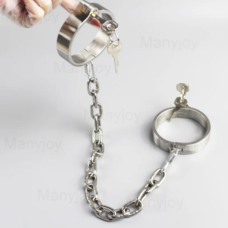 Lockable Slave Handcuffs Ankle Cuffs Collar Stainless Steel Detachable Buckle Chain Ball Helmet Stifle Restraint BDSM Sex Toy