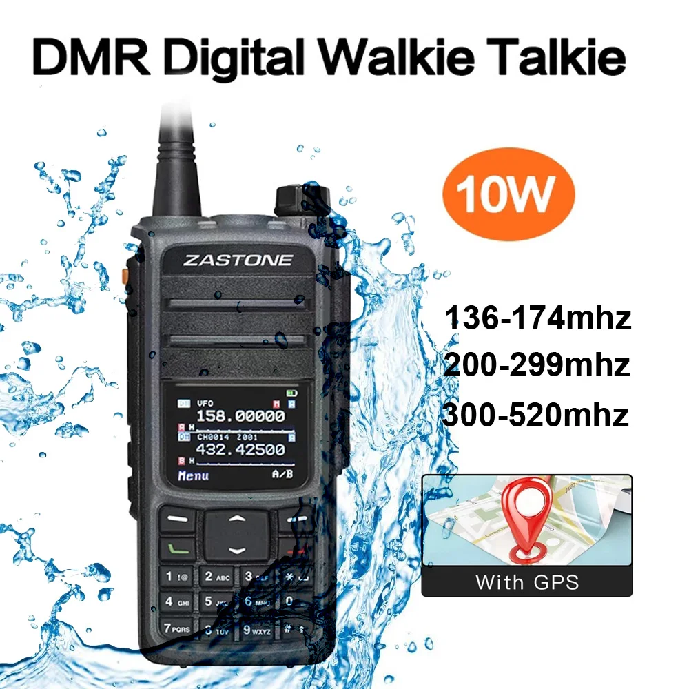 2PCS ZASTONE DP-UV008 IP67 Waterproof 10W DMR Walkie Talkie Digital Two Way Radio Tri Band Dual Time Slot Walkie-talkie With GPS