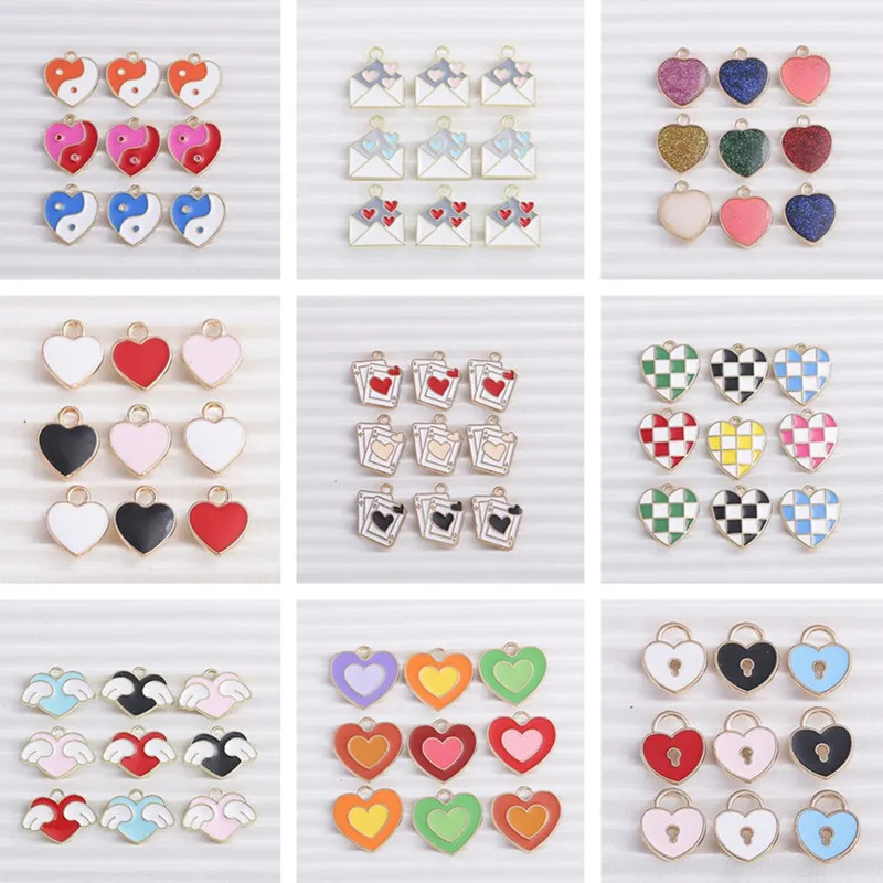

10pcs Cute Enamel Love Heart Charms for Jewelry Making Women Fashion Earrings Pendants Necklaces DIY Bracelets Crafts Supplies