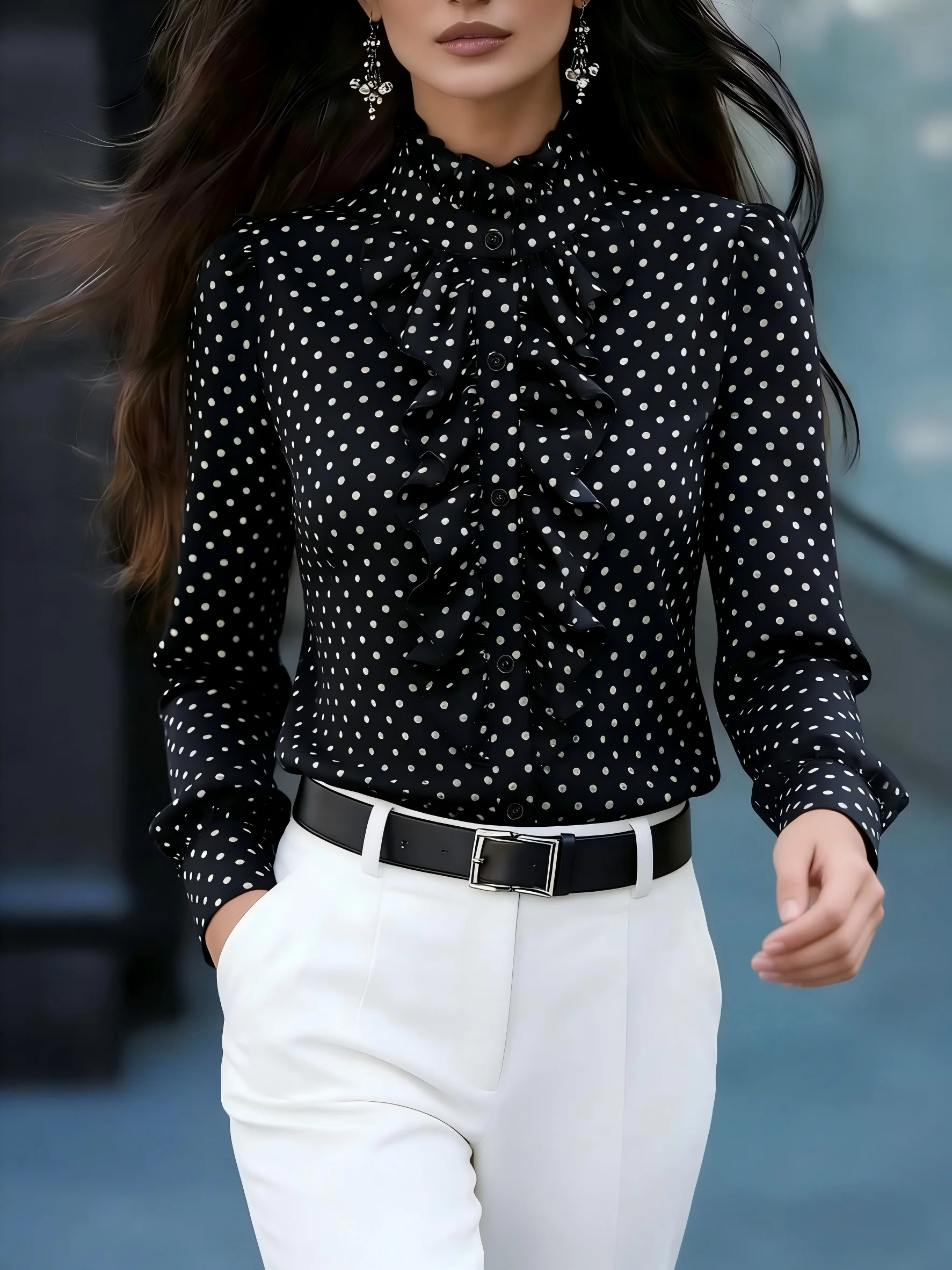 Elegante, lässige Damenbluse mit langen Ärmeln – perfekt für den Wochenendurlaub – Detail 2