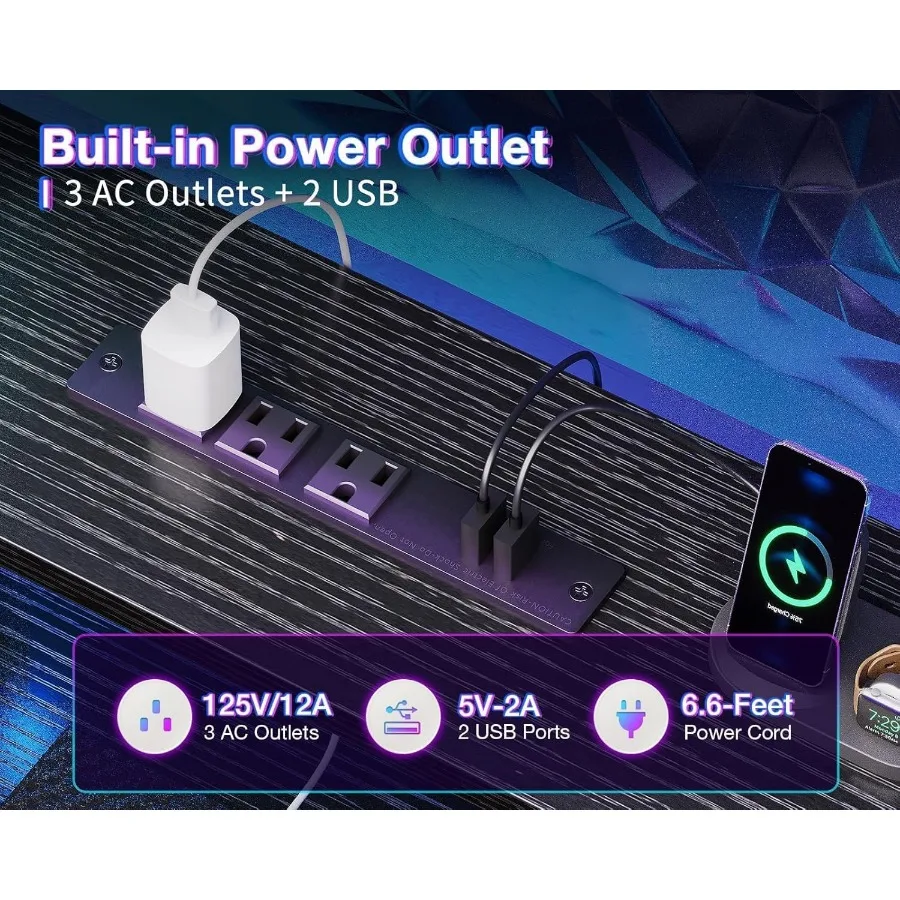 مكتب ألعاب 98 بوصة لشخصين مع أرفف تخزين لمكاتب كتابة الكمبيوتر المكتبية المنزلية المزدوجة الطويلة التي تتميز بشحن USB #4