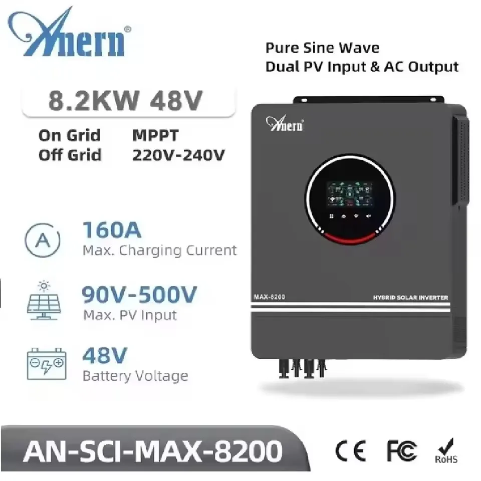

8.2KW Hybrid Solar Inverter 12V 24V 48V Photovoltaic Hybrid Inverter Max PV 500V Build in MPPT 120A 80A Charger