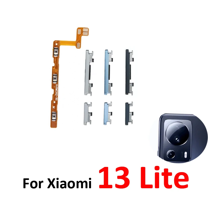 Phone Power Volume Button For Xiaomi MI 13 Lite New On Off Up Down External Side Key Internal Flex Cable Repair Parts Black