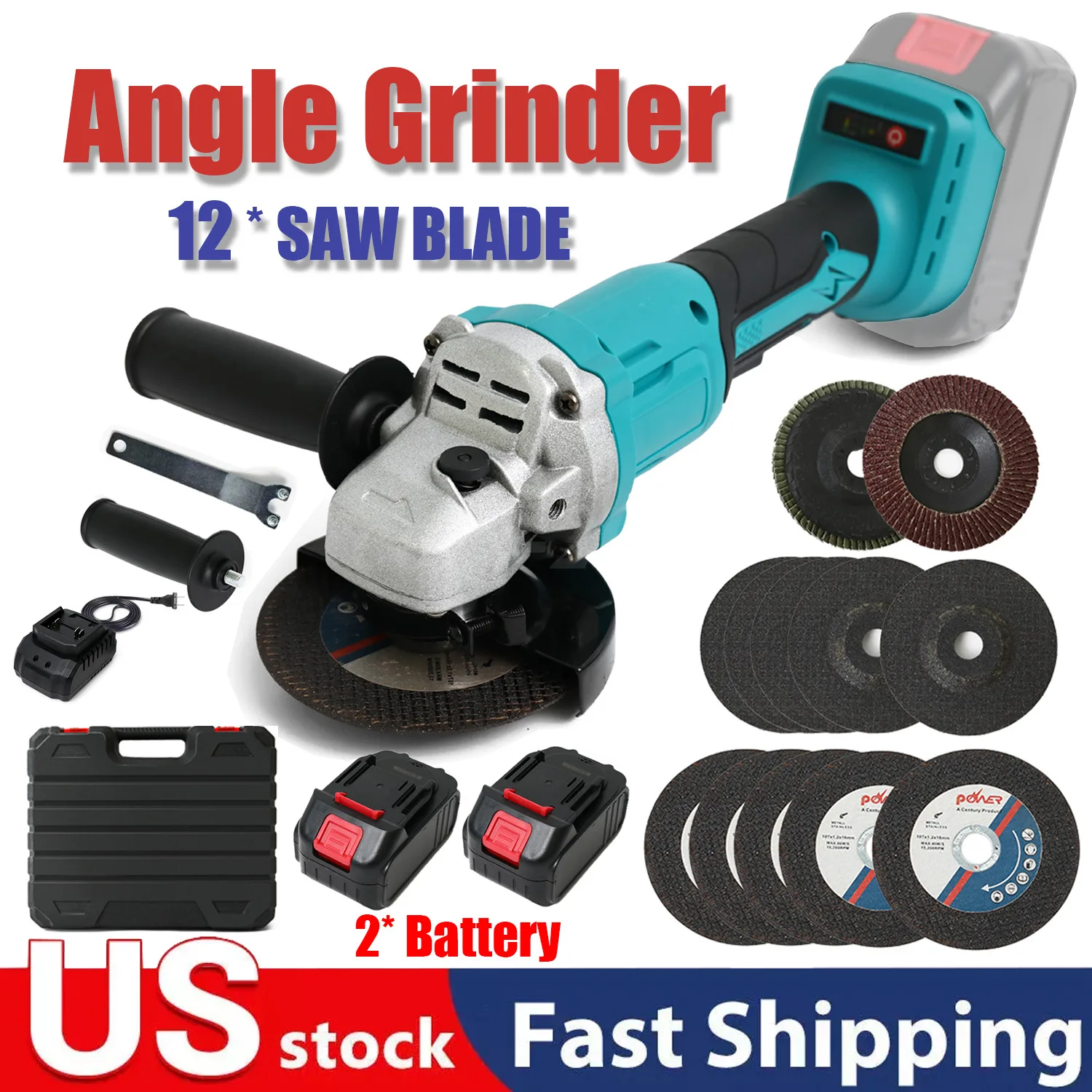 21V Cordless Angle Grinder Cutting Brushless Detail Sander 9000 RPM W/ 2 Battery