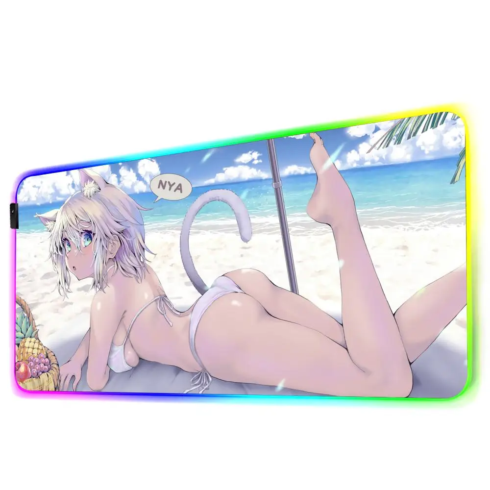 Shirakami-alfombrilla de ratón Fubuki para Gamer, alfombrilla de escritorio Rgb con luz trasera, configuración de alfombrilla de ratón Led, accesorios para juegos, alfombrilla de escritorio grande con retroiluminación