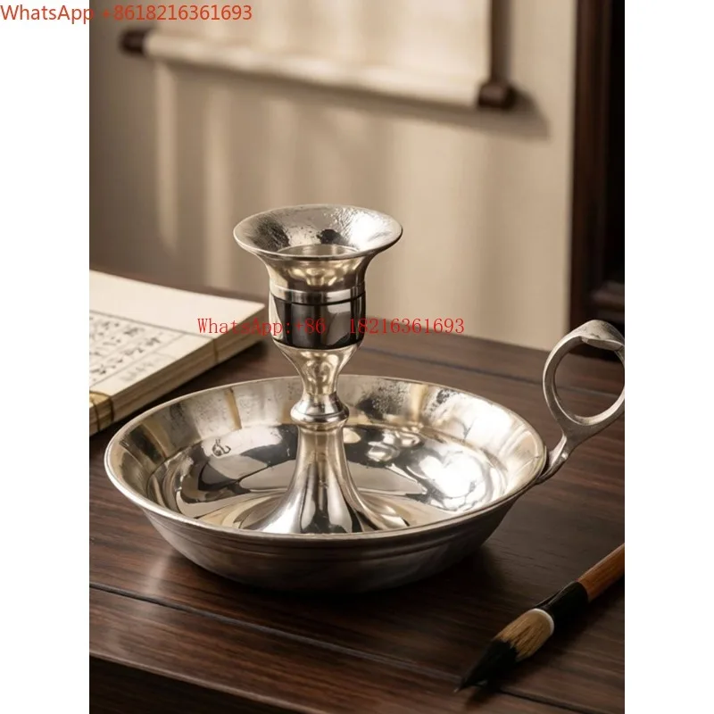 Imported Retro Brass Candle Holder Handheld Candle Holder Home Decoration Windproof Metal Candle Holder Ornament