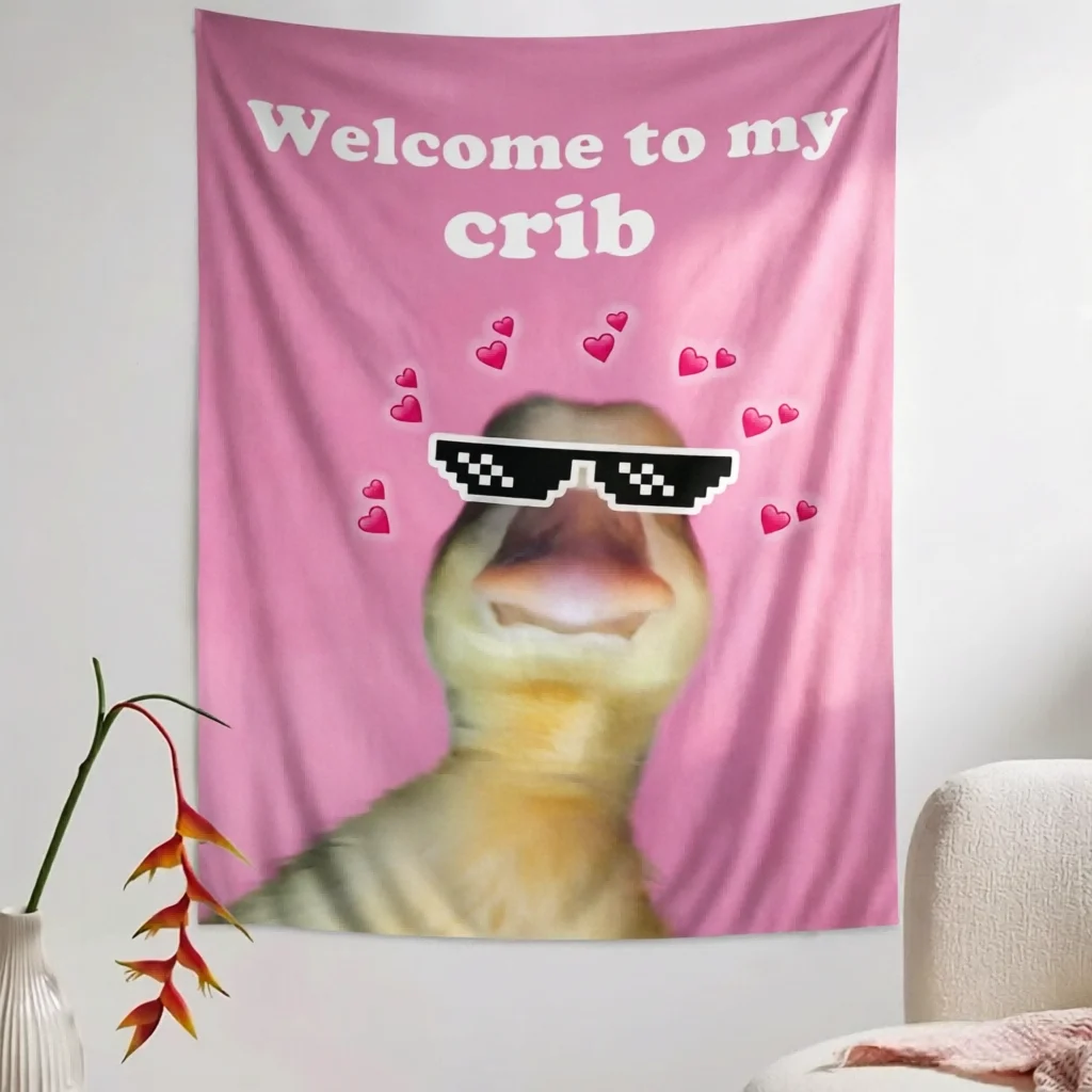 1pc Cute Duck Welcome to My Crib Flag, room decoration items, Indoor Outdoor Decor for Party Dorm Bar Bedroom Front Door