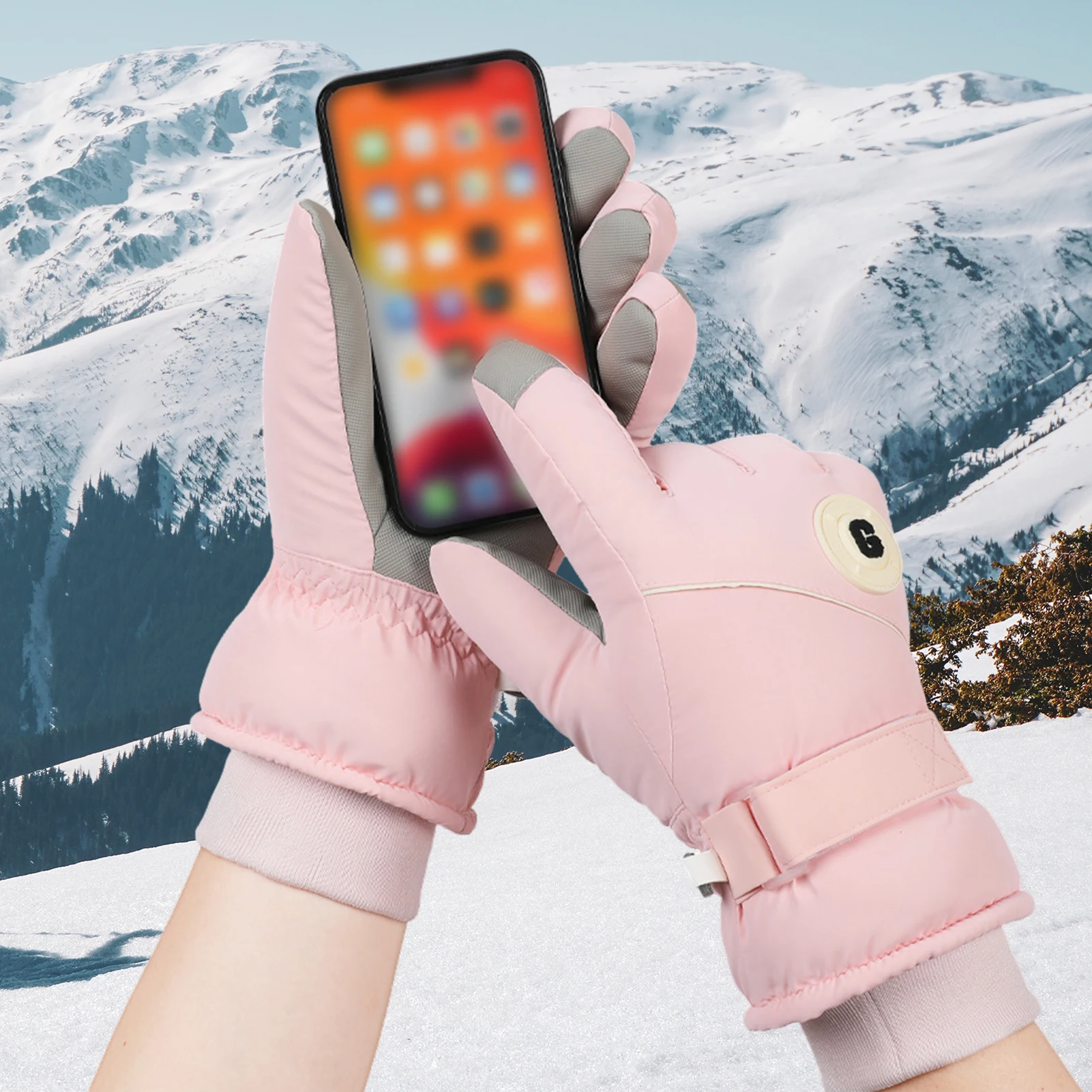 

Зимние лыжные перчатки, совместимые с сенсорным экраном, водонепроницаемые, противоскользящие, толстые, теплые, для езды на велосипеде, сноуборда и пеших прогулок