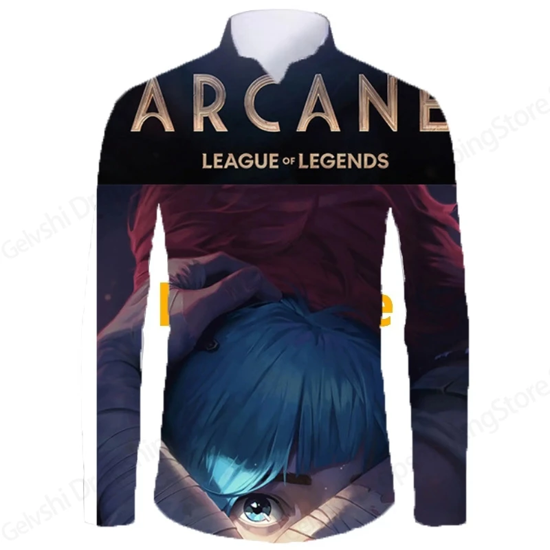 Camisa de lujo de manga larga para hombre, camisa hawaiana con estampado 3d de Anime Arcane League Jinx, camisas informales de calle para hombre y mujer, blusa para hombre