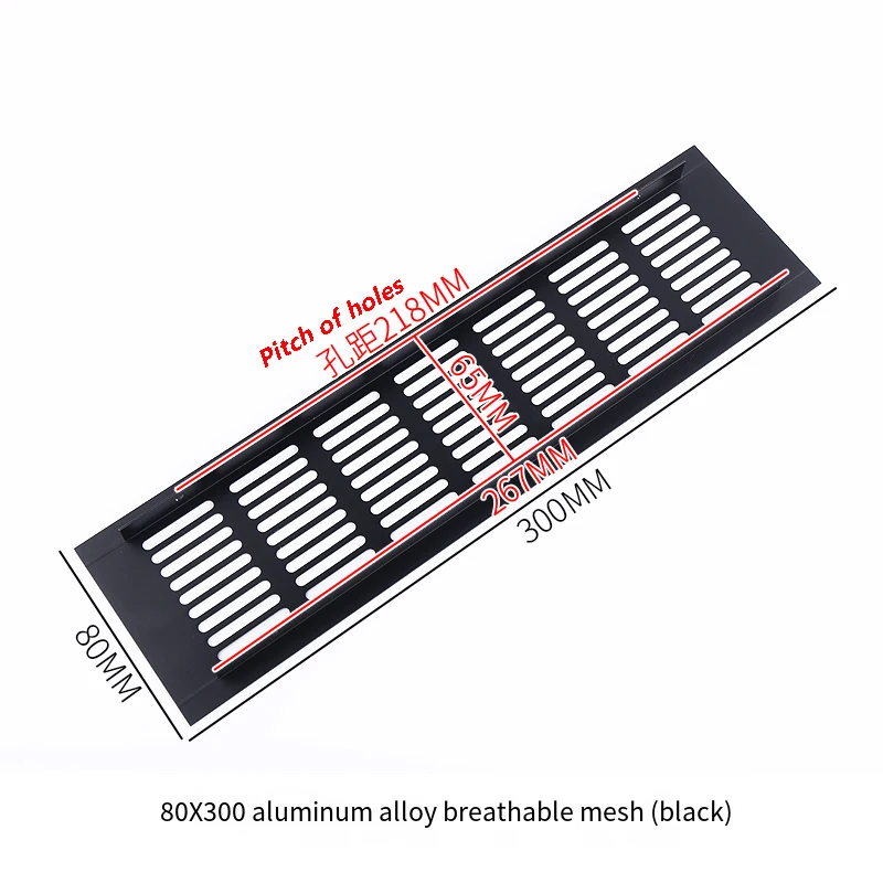 Grade de ventilação de alumínio, malha respirável, ventilação retangular, plana, armário, vestuário, largura 50mm, 80mm