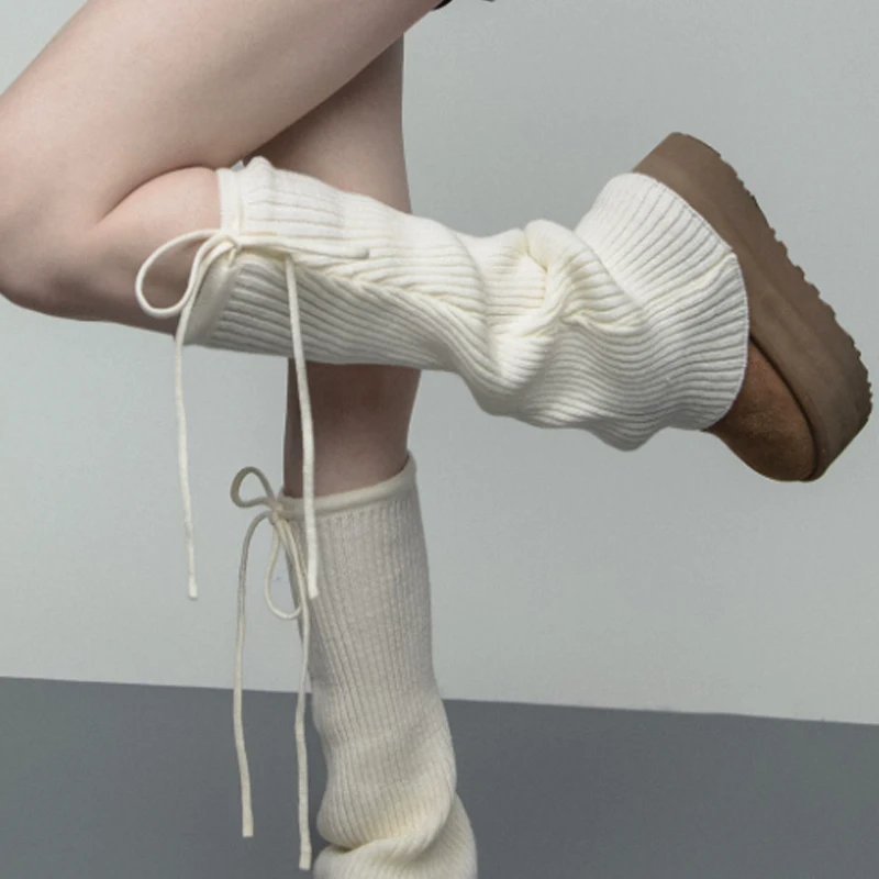 

Fashion Strap Bow Leg Warmers for Women Autumn and Winter Warm Solid Color Foot Cover Sweet Cute Lolita Knitted Boot Cuffs Socks