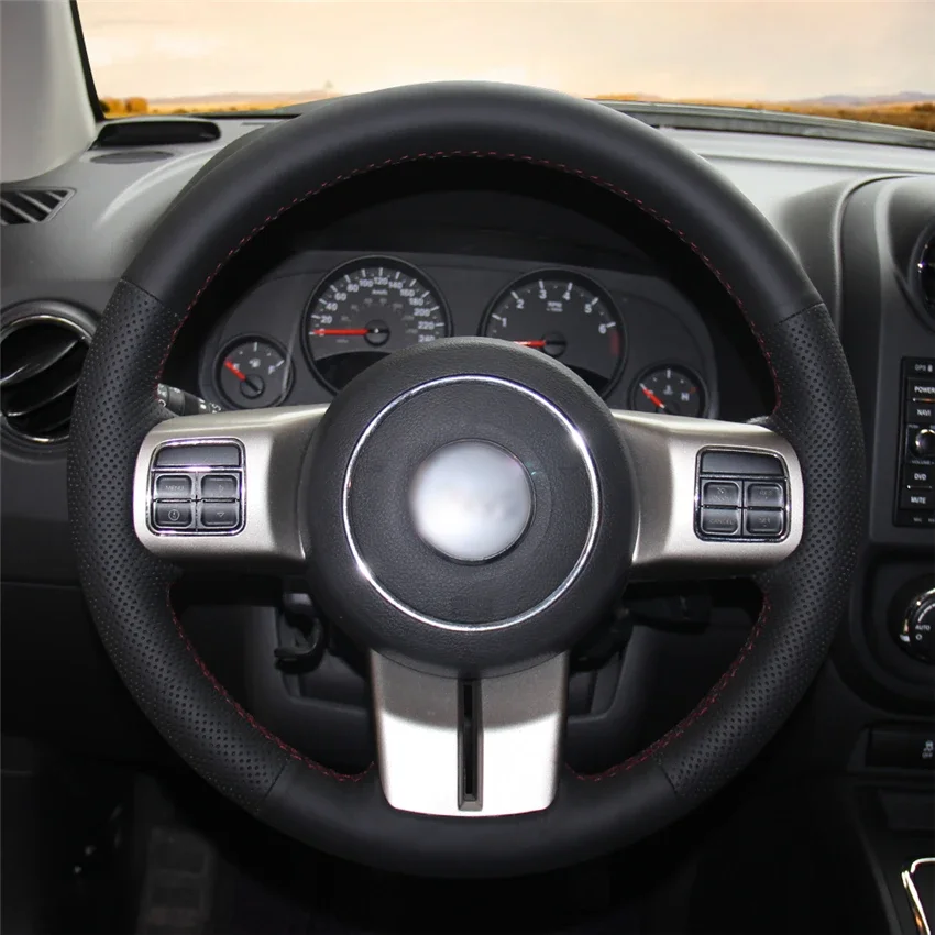 

Hand-Stitched Non-slip Durable Black Leather Steering Wheel Cover Wrap for Kia Borrego 2008-2015 Interior Accessories