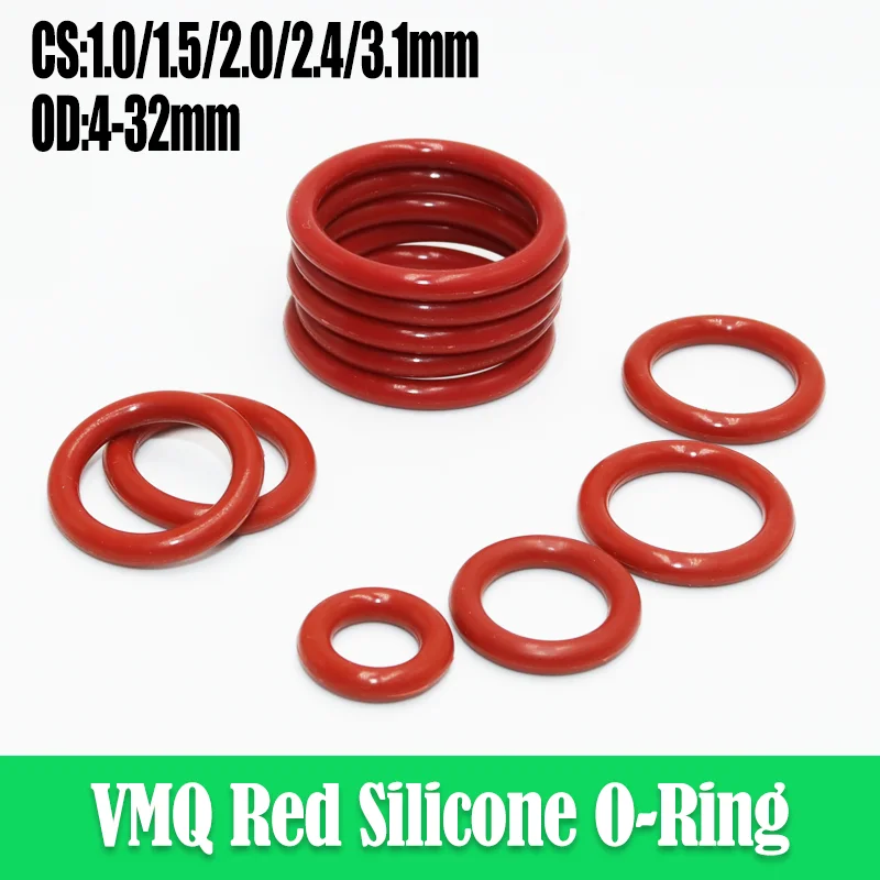 O-Ring Sealing Washer Heat Resistance Oil-Resistant Silicone Gasket Silica Gel CS 1/1.5/2.0/2.4/3.1mm Red VMQ O Ring