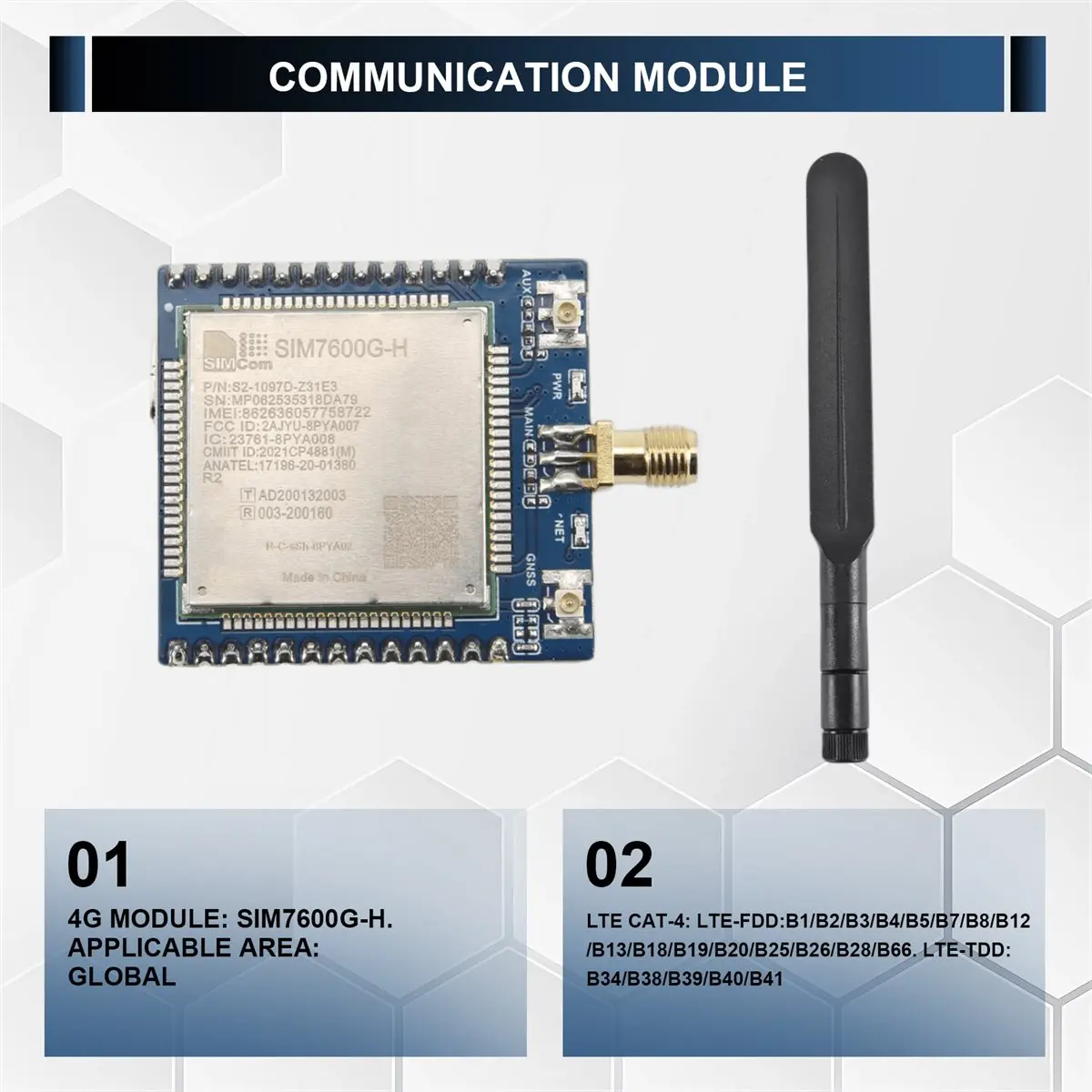 A88M SIM7600G-H 4G Module with SMA Antenna Welded Pin Global Multi-Band 4G/3G/2G Communication Module with GNSS Positioning