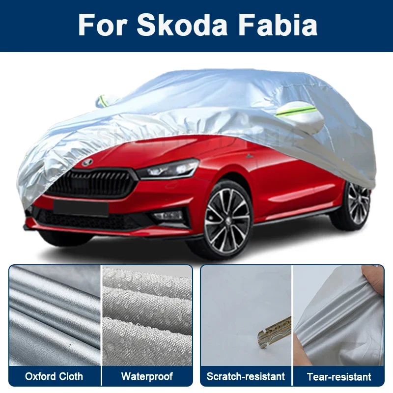 

Всепогодный чехол для автомобиля Skoda Fabia с отражающими полосами, водонепроницаемый, снегозащитный, пылезащитный, с защитой от УФ-излучения, автоаксессуары