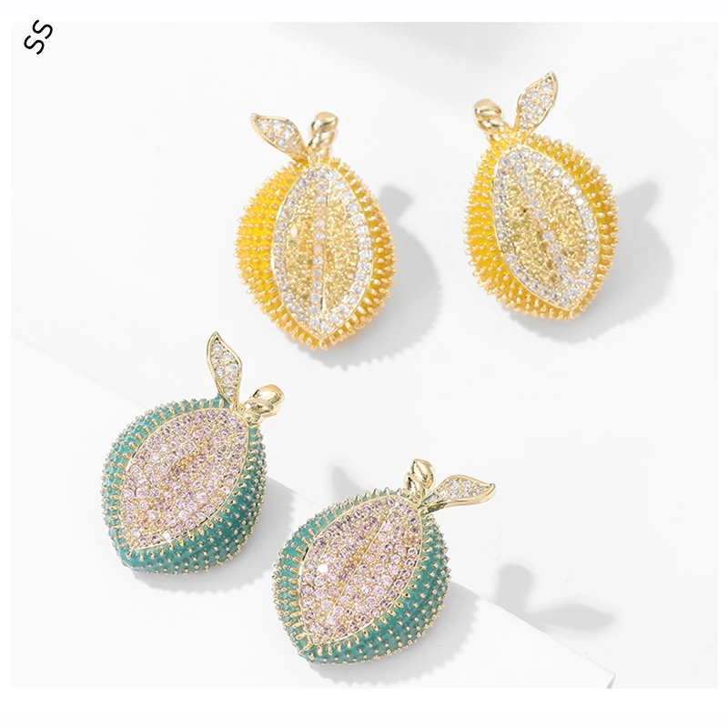 

S925 Silver Needle Pin Fruit Design Earrings Senior Sense Personality Exaggerated Gems Zircon Ear-studs for Clothing Accessory