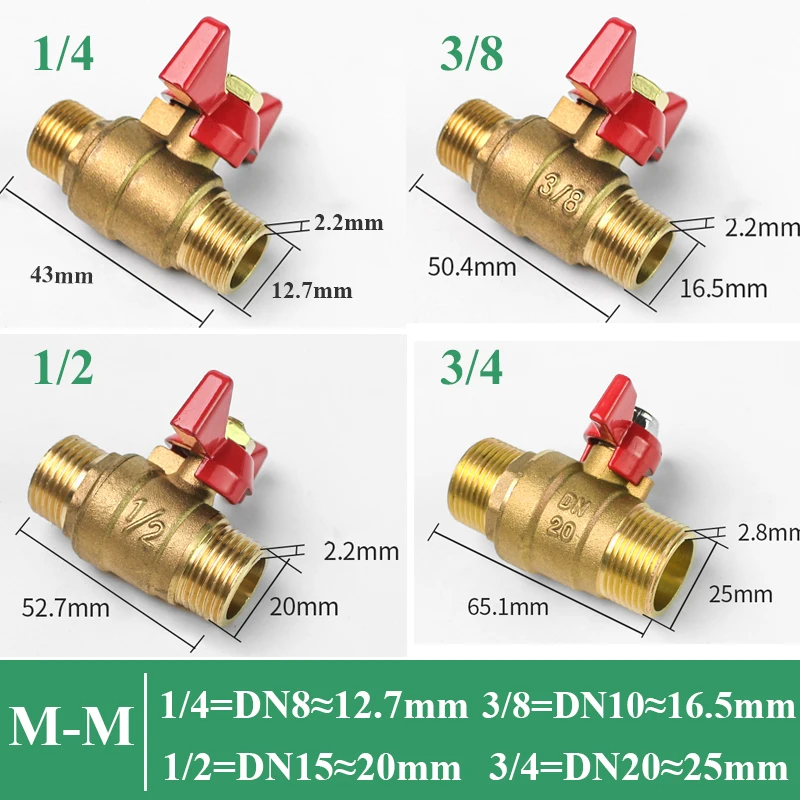 Brass Shut Off Ball Valve With Butterfly Handle For Fuel Gas Water Oil Air 1/4\