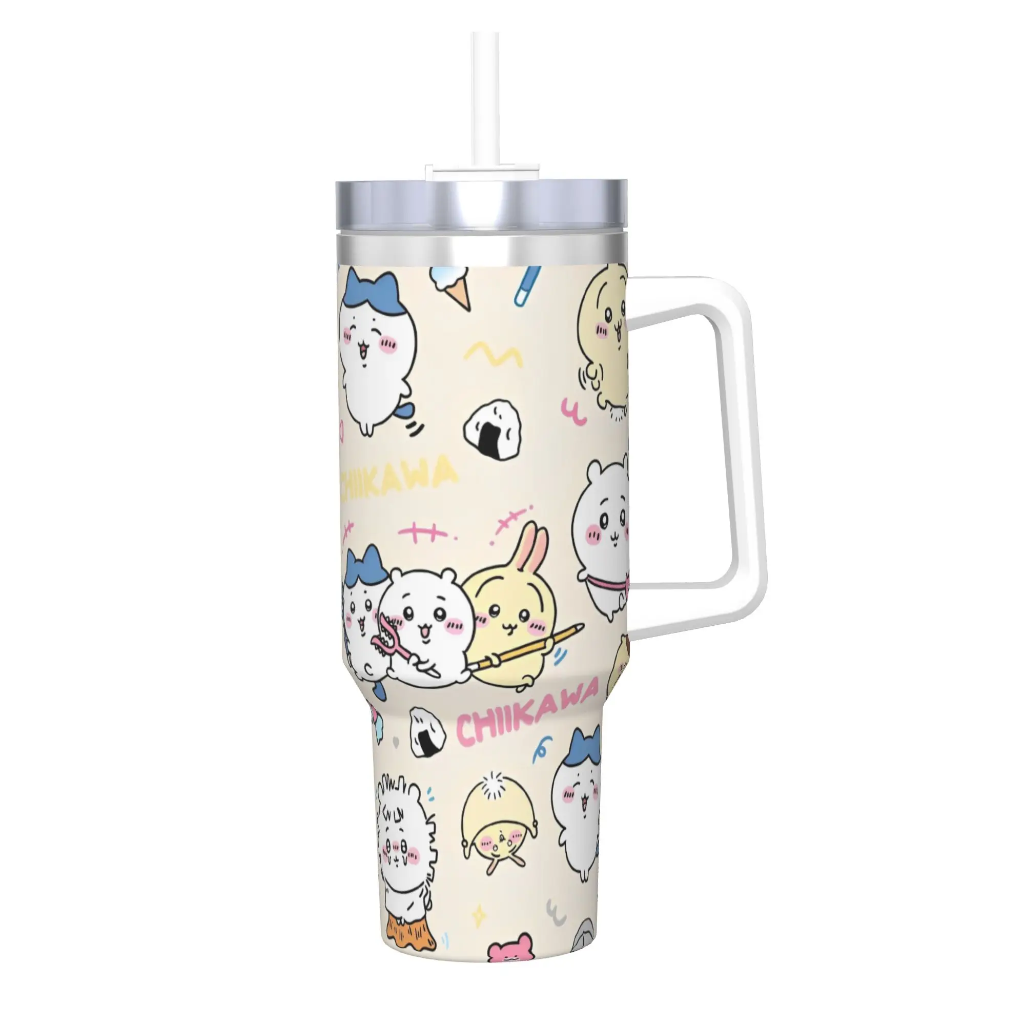 

Kawaii Chiikawa Манга 40 унций вакуумный изолированный стакан милый японский аниме кружка с ручкой принт большая чашка из нержавеющей стали термоофис