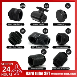 Computer Water Cooling Hard Pipe Fitting Kit, AIO Pack For 10*14mm Tube Watercooling Building, Black / Silver