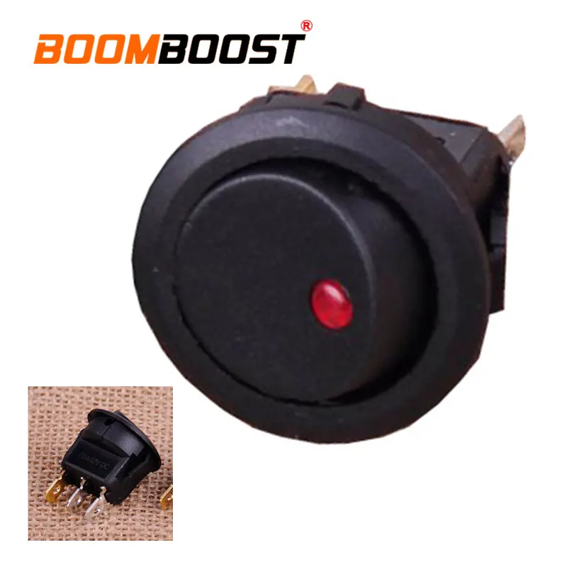 100PCS 12V 3-Pin Car Boat On/Off Round Dot LED Rocker Switch (Red) for Flashing/Chassis/Dome Lights