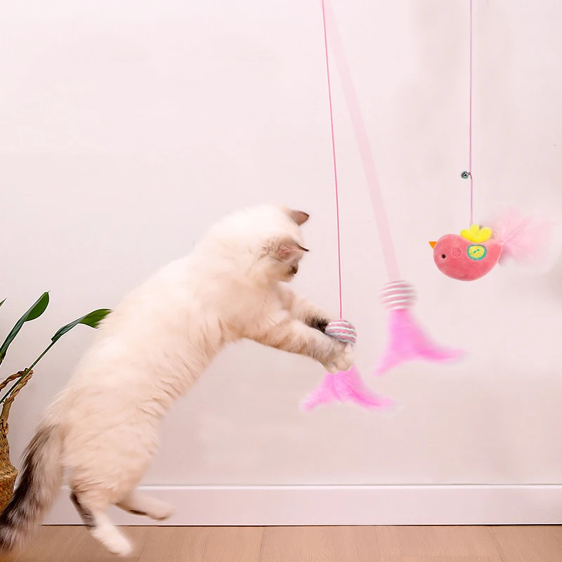 Pendurado Telescópico Cat Teaser Stick Swing Swing Back And Forth Comprimento Da Corda Ajustável No Quadro Da Porta Dando Cat Mint Pet Toys