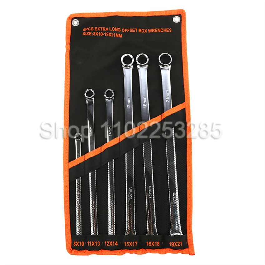 Extra Longo Duplo Anel Box End Wrench Set, Chave de Aviação, Kit Chave Soquete, Longo, Vida, 12 Núcleos, 8mm-21mm, 6Pcs