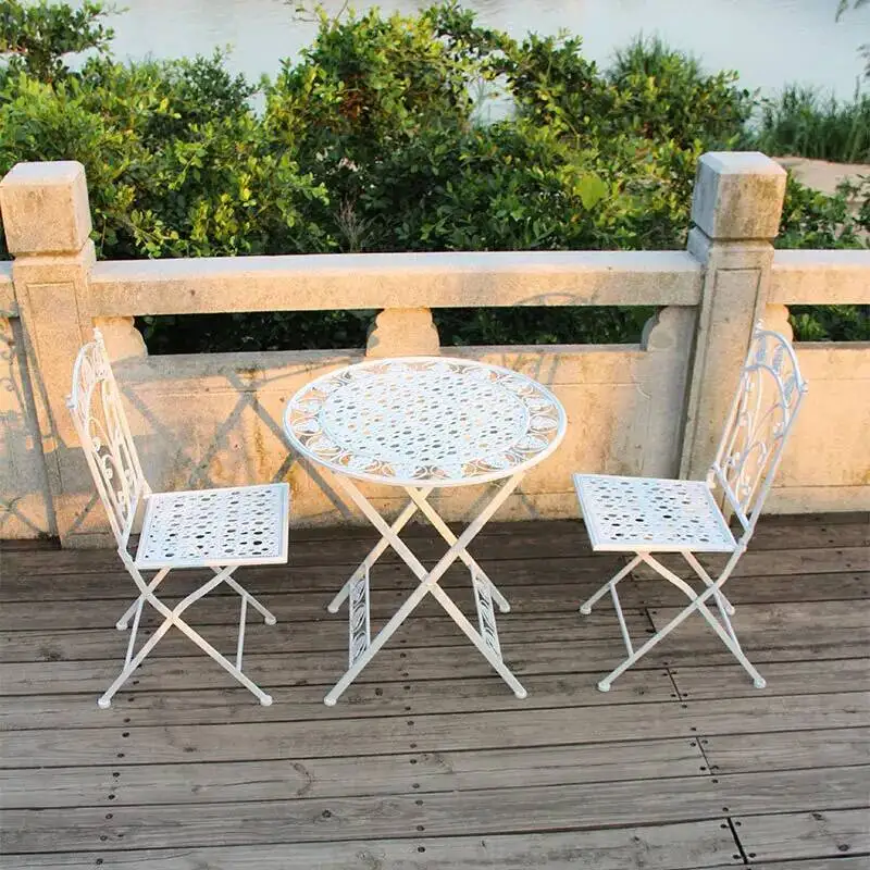 

3pcs Set Outdoor Folding Iron Art Balcony Creative Leisure Milk Tea Shop Coffee Table Iron Art Color Table and Chair Combination