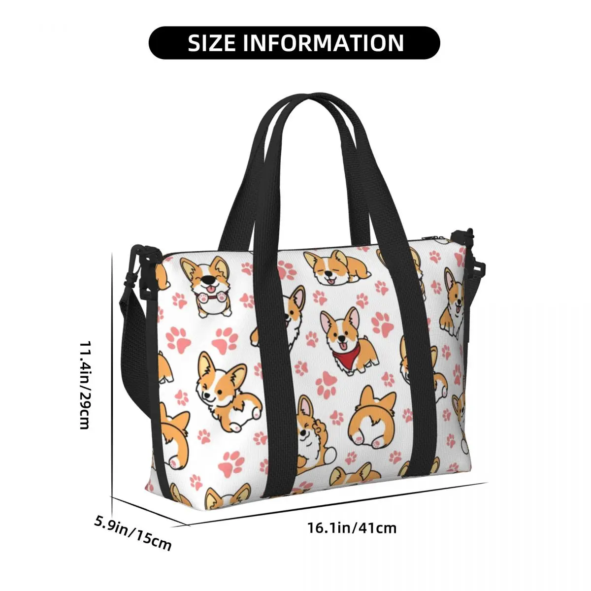 CUSTOM น่ารัก Corgis Tote กระเป๋าผู้หญิงขนาดใหญ่ความจุ GYM Beach กระเป๋าเดินทางไหล่