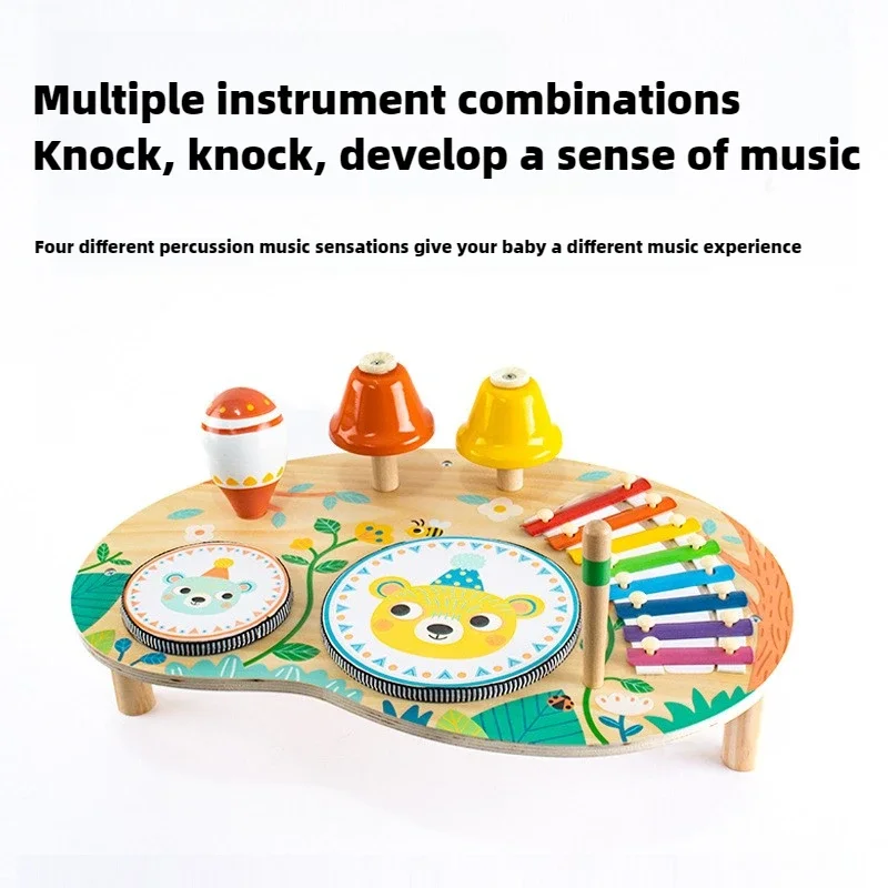 Wooden Multifunctional Percussion Instrument Drum Stand Bell Music Puzzle Enlightenment Children's Simulation Instrument Toy