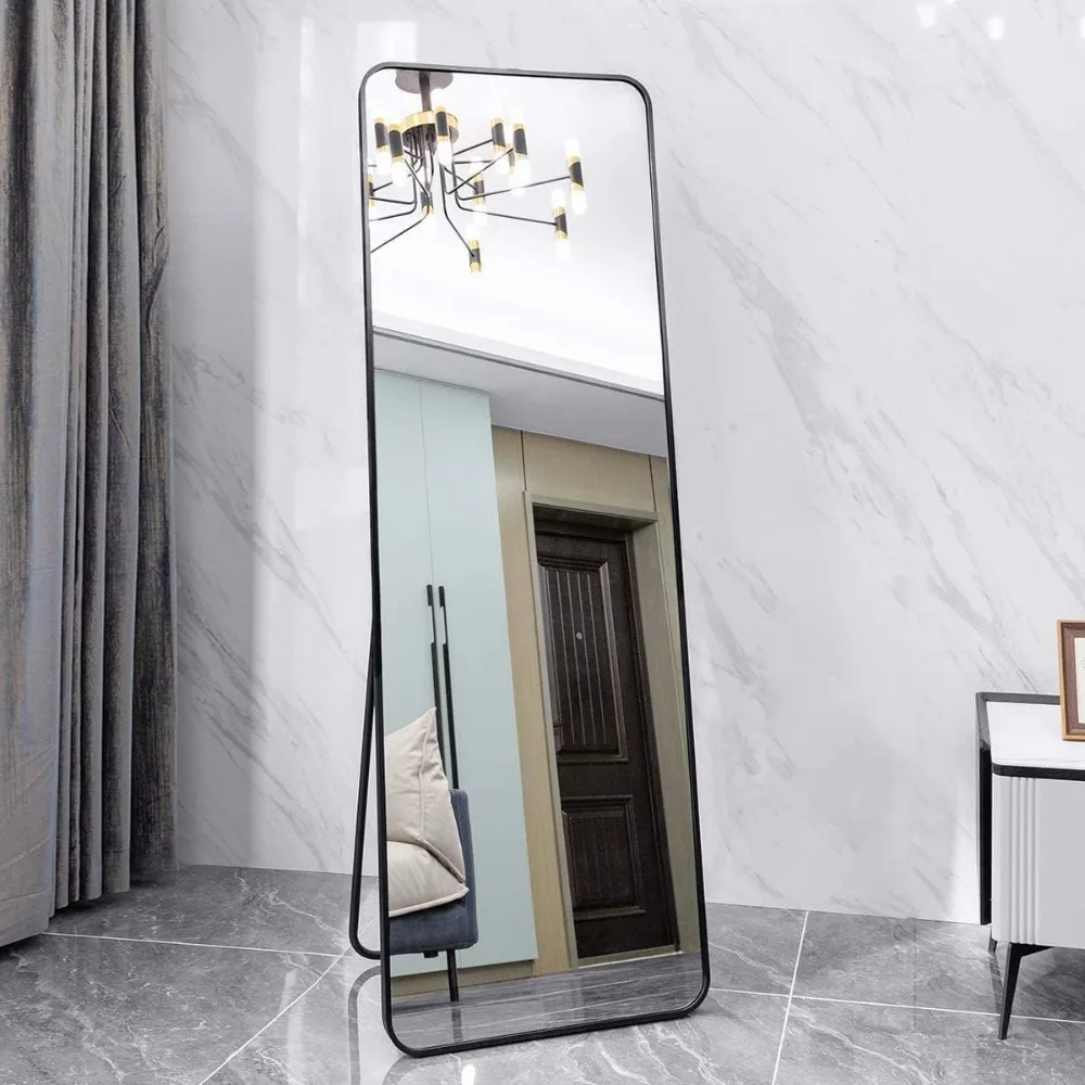 

Full Length Mirror, Black Frame Free Standing Mirror for Bedroom Dressing Mirror, 63 * 20IN