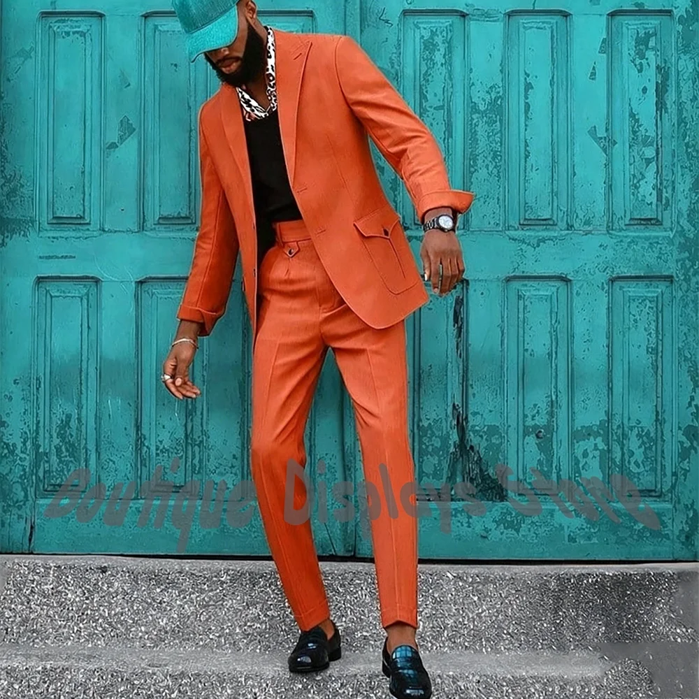 

High Street Style Men's Suit Jacket Pants Chic Single Breasted Elegant Blazer Gentleman Formal Party Prom Casual Outfit Set