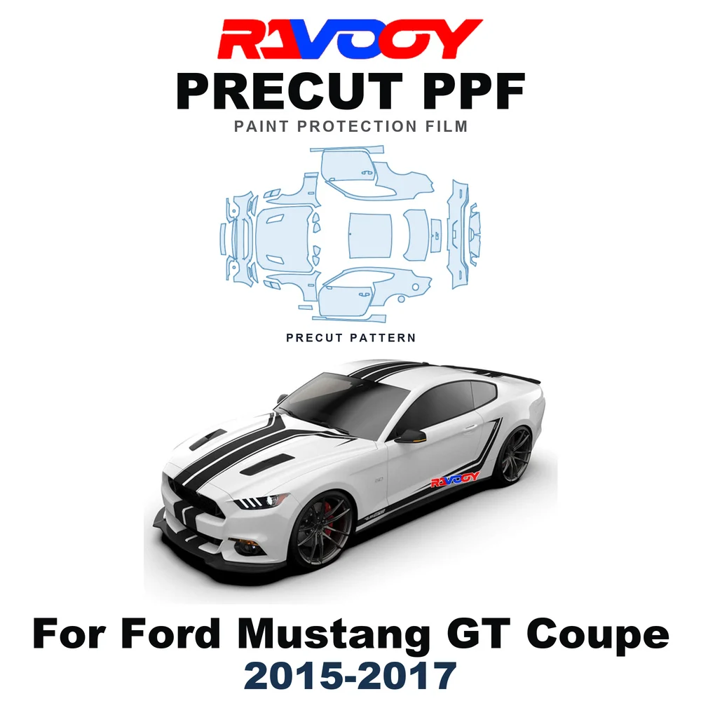 Precut PPF For Ford Mustang GT Coupe 2015-2017 8.5mil TPU Paint Protection Film Hood Bonnet Bumper Headlight Self-Healing Roof