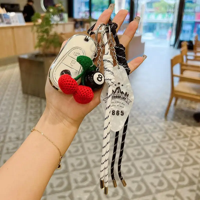 Creative Hand-Woven Cherry Keychain Tennis Camera Billiards Car Keychain Bag Ornament Woven Rope Personality Accessory