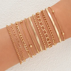 11 Pcs Simple Punk Gold Color Bracelet Set Heart Twist Cuban Chain Bracelet for Women Trendy Jewelry Gift Wholesale Dropshipping