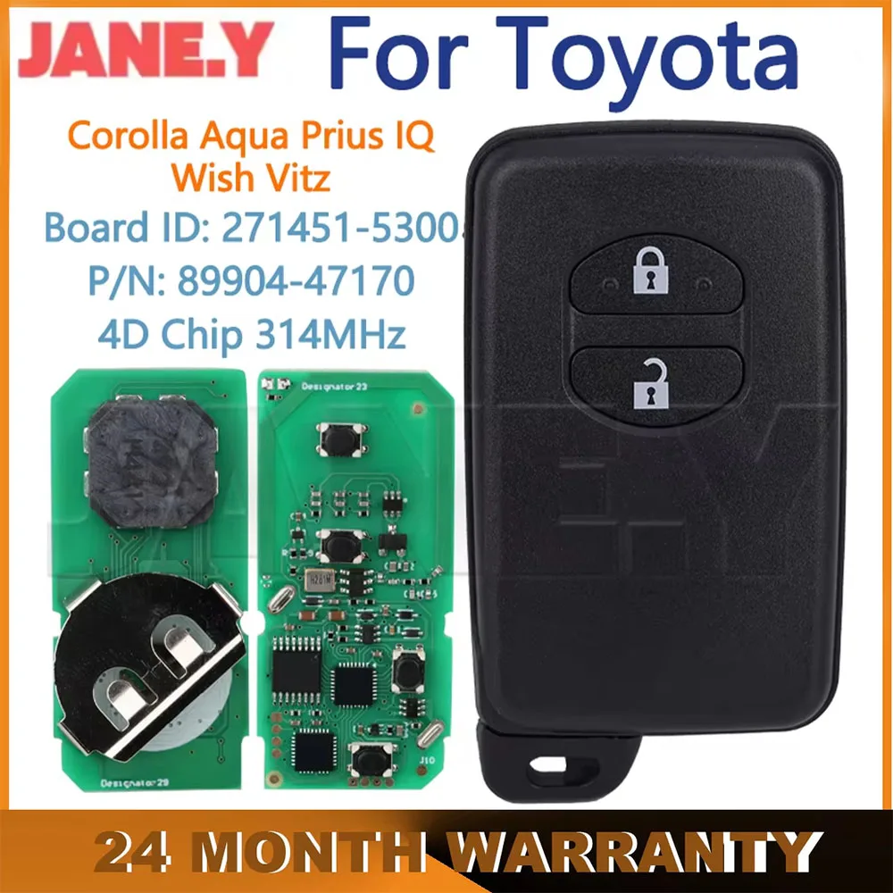 Car Remote Control Key For Toyota Aqua Corolla Prius IQ Wish Vitz 271451-5300 89904-47170 FSK 314MHz 4D67 Chip 2 Buttons Car Key