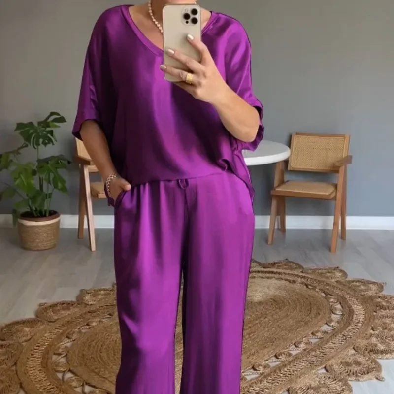 Pyjama Broek Set Dameskleding Homewear Lente Zomer Kant Comfort Casual Stijlvolle Eenvoudige Ademende Losse Pasvorm Grote Maat