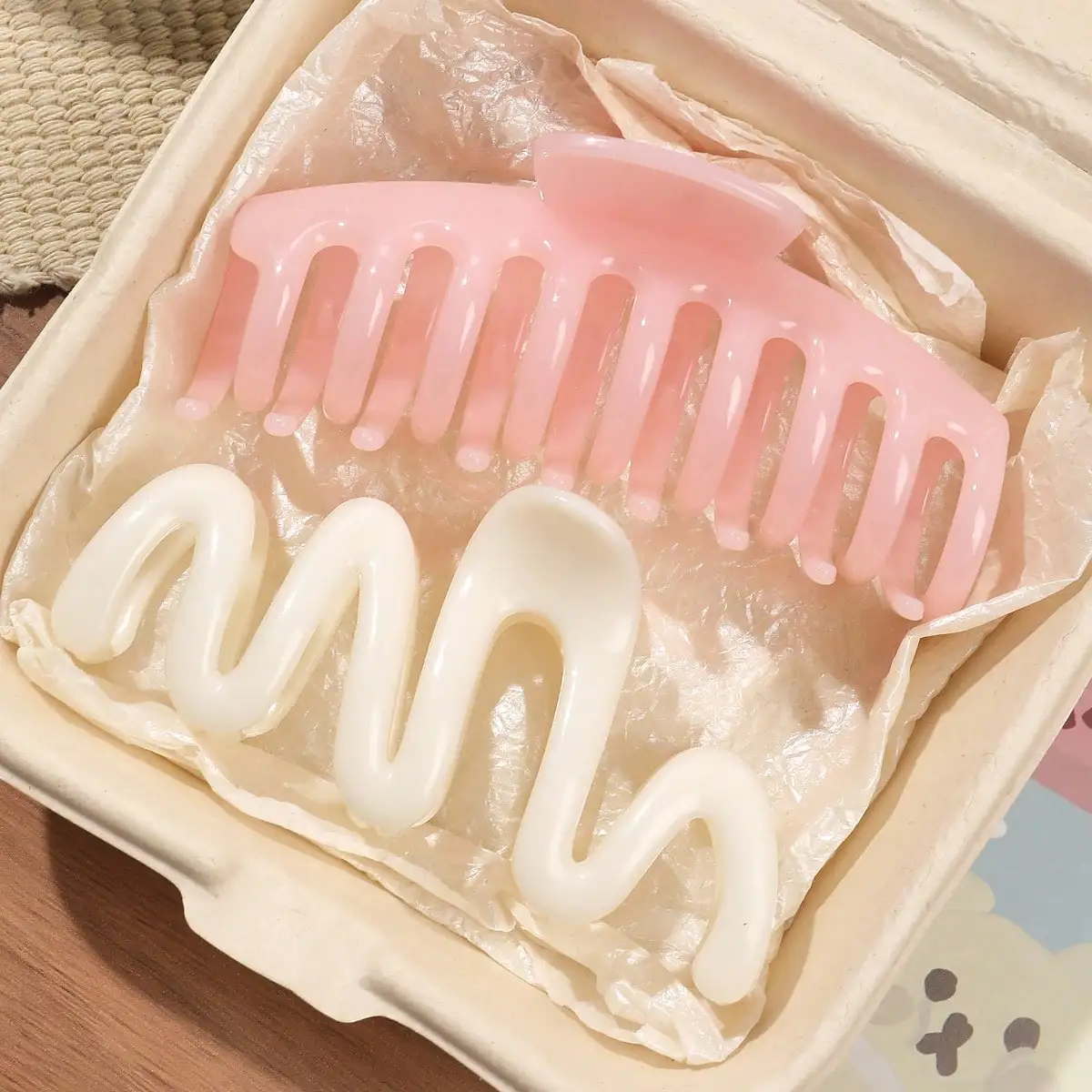 2 قطعة مشبك شعر مموج أبيض وردي للنساء الفتيات موضة أغطية الرأس مقاطع القرش الكبيرة دبوس الشعر مشبك السلطعون إكسسوارات الشعر #1