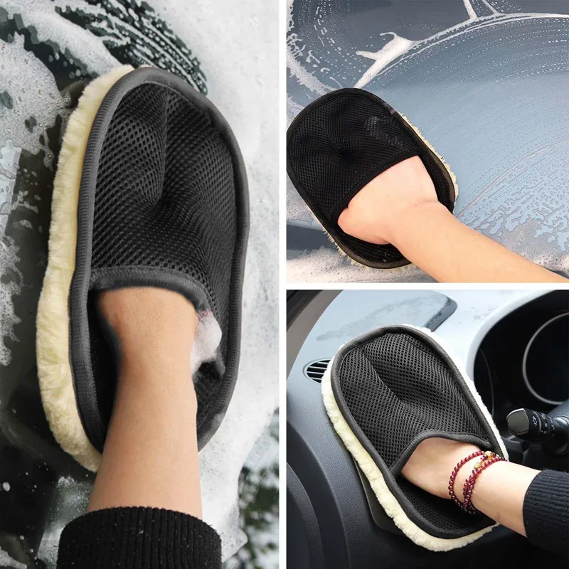 1pcs Car Wash Wool Gloves Thickened Fleece-Lined Wool Plush Car Cleaning Gloves Car Velvet Beauty Wash Supplies Car Accessories