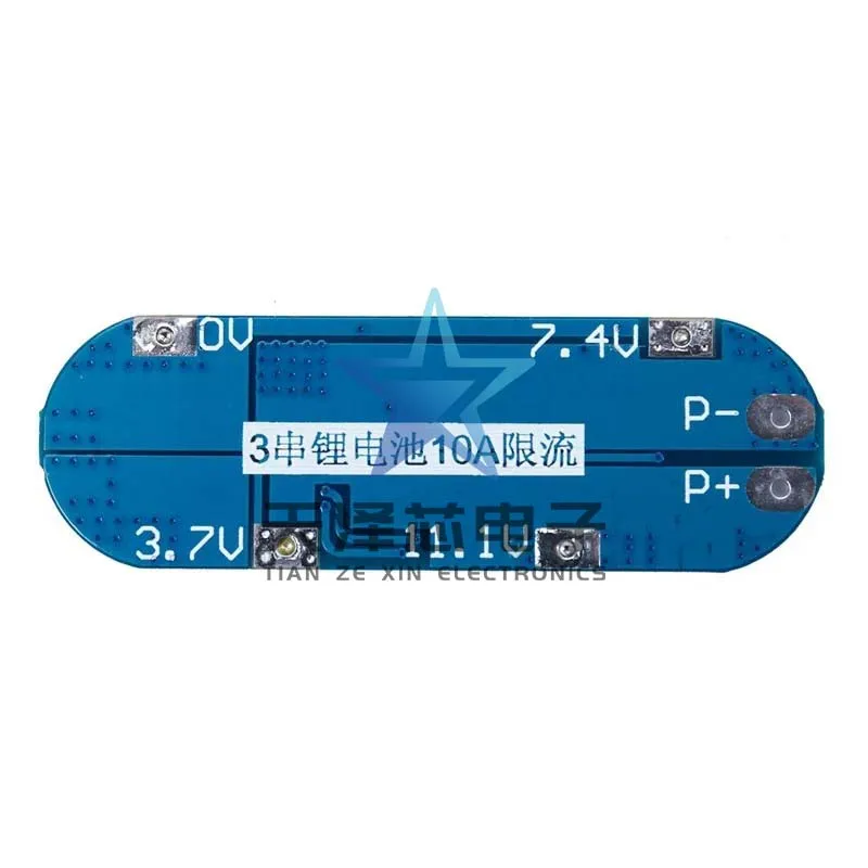 Lithium Battery Protection Board, Sobrecarga e Descarga, Função de curto-circuito, 10A Limite de Corrente, 3 Cordas, 11.1V, 12V, 12.6V