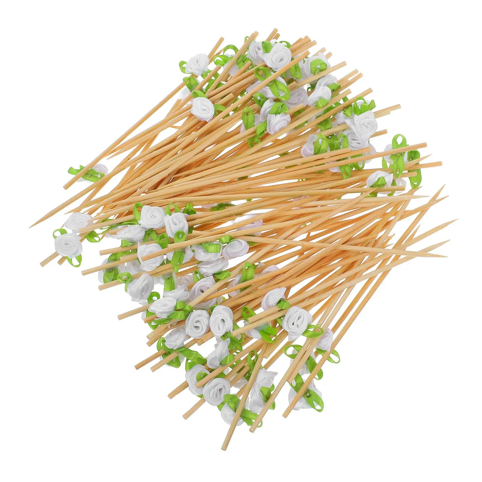 

100pcs Wedding Decoration Rose Toothpicks Silk Food Signs for Appetizers Birthday Parties Baby Showers Tea Sandwiches