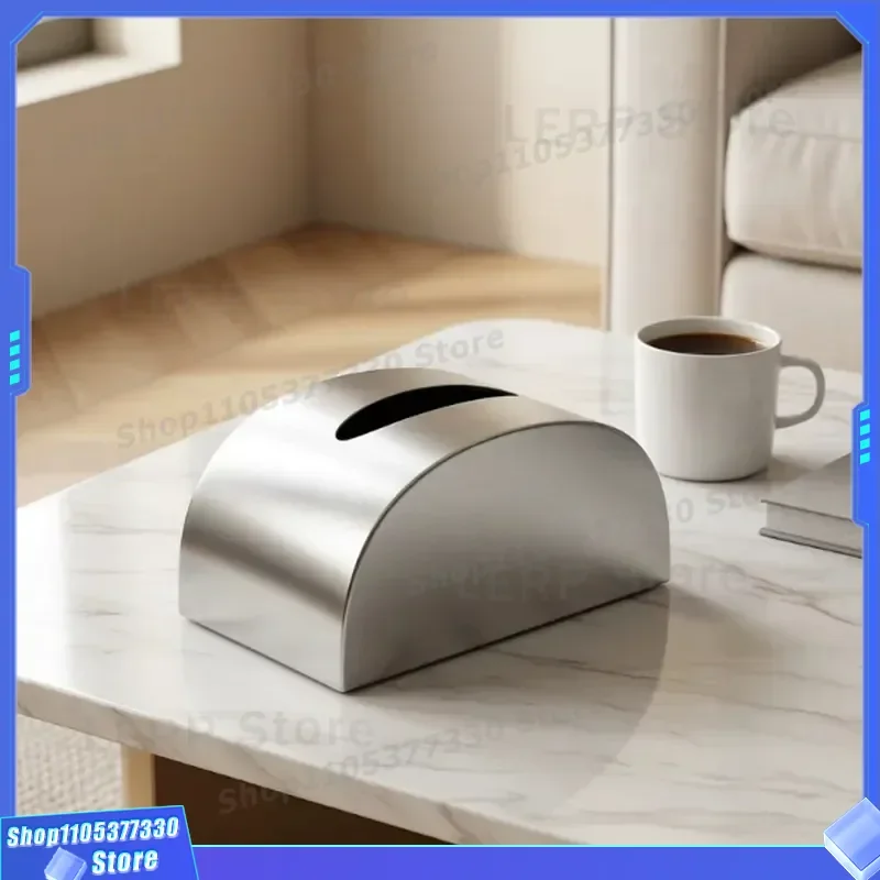 Modern Stainless Steel Tissue Box Large Capacity Semi Circular Design for Living Room Coffee Table Desktop Home Decor Storage