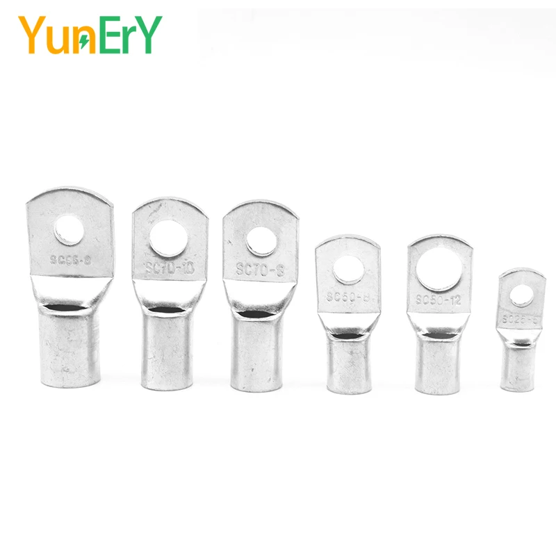 10/25/50 PCS SC6 SC10 SC16 SC25 SC35 SC50 Terminals 10-50 MM ² Cable Lug Wire Connector Thick Tinned Solder Lug 10-1/0 AWG