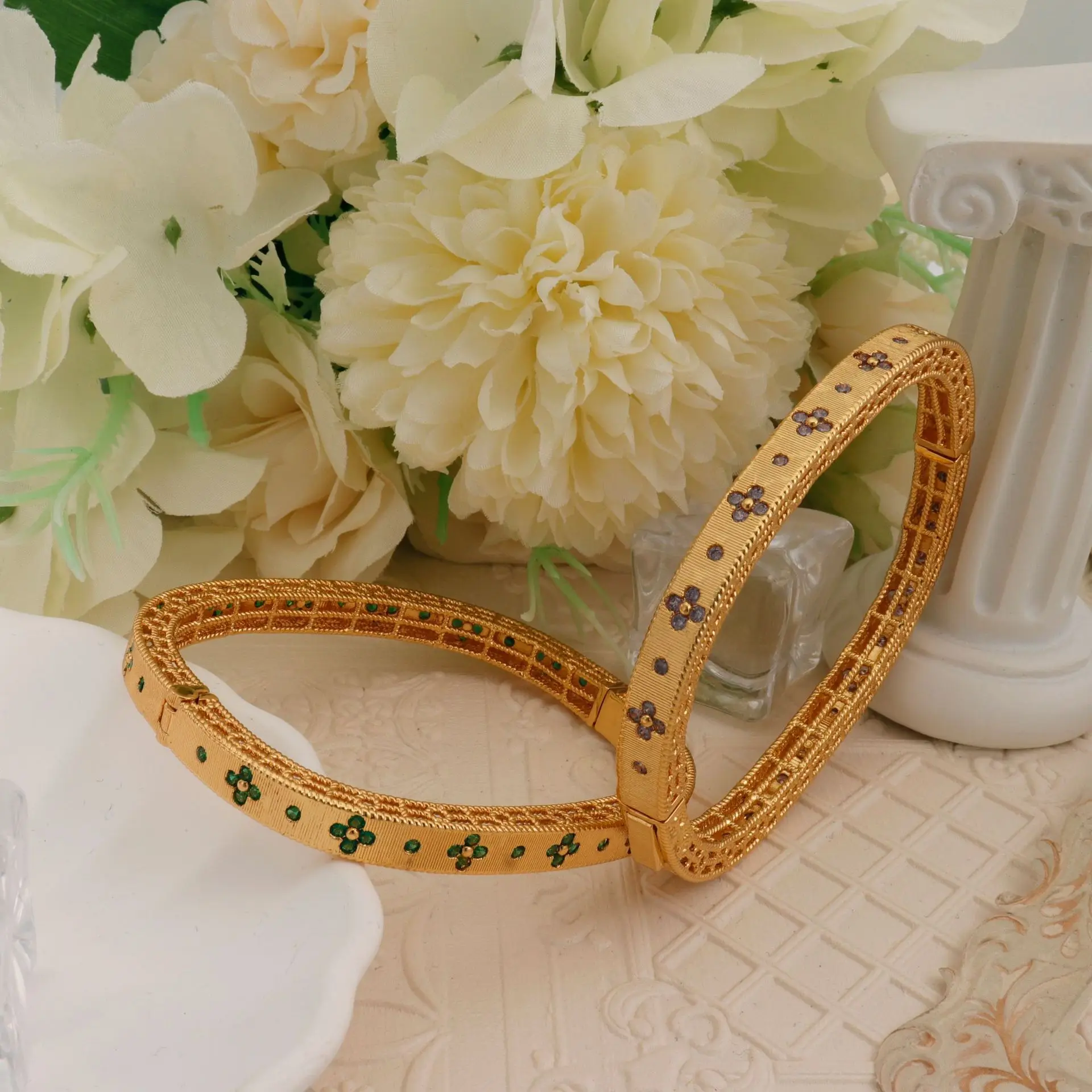 

Fashion Vintage Square Geometric Colorful Crystal Gems Buckle Bracelets Open Cuff Bangles For Women Italy Handmade Accessories