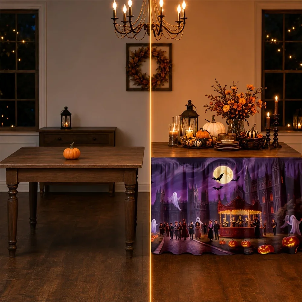 Tableskirt Halloween Night Carnival Gothic Purple Moon Bats Ghosts