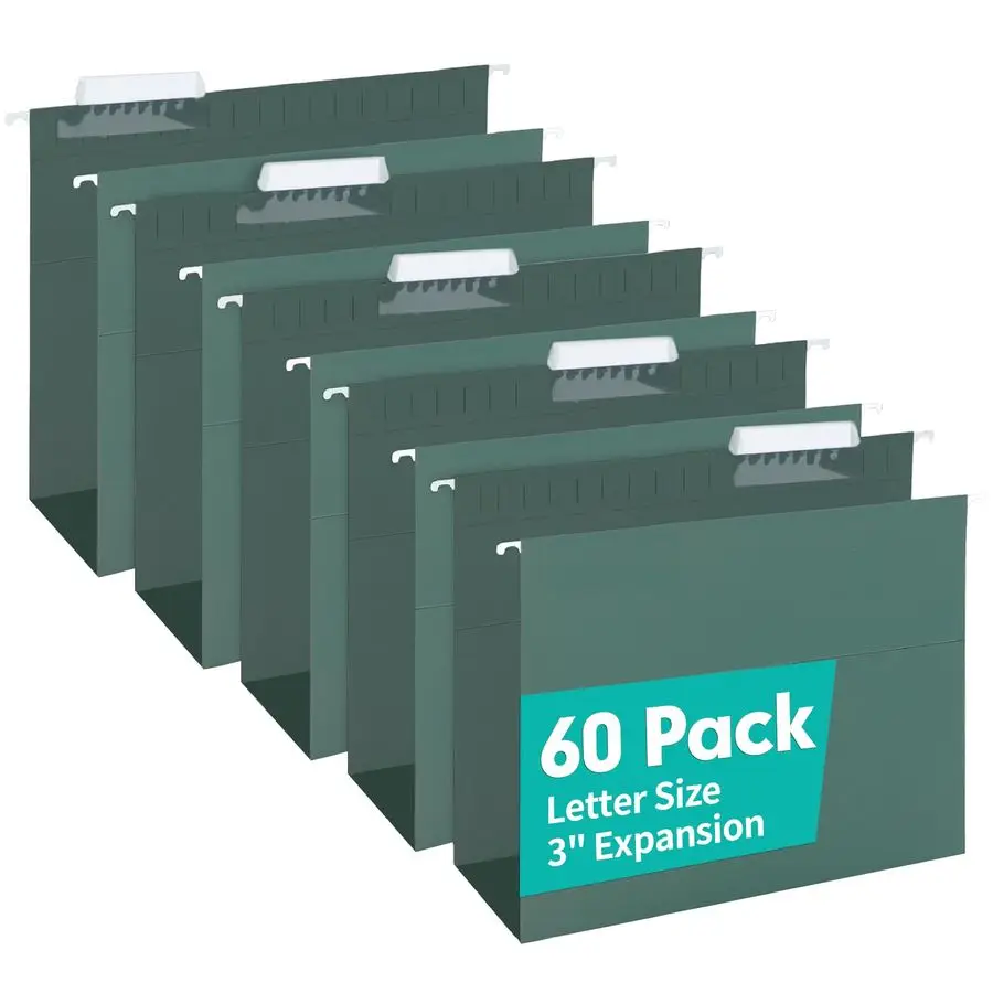 Extra Capacity Hanging File Folders, 60 Pack Reinforced Letter Size Hanging Folders with Heavy Duty 3 Inch Expansion, Designed f