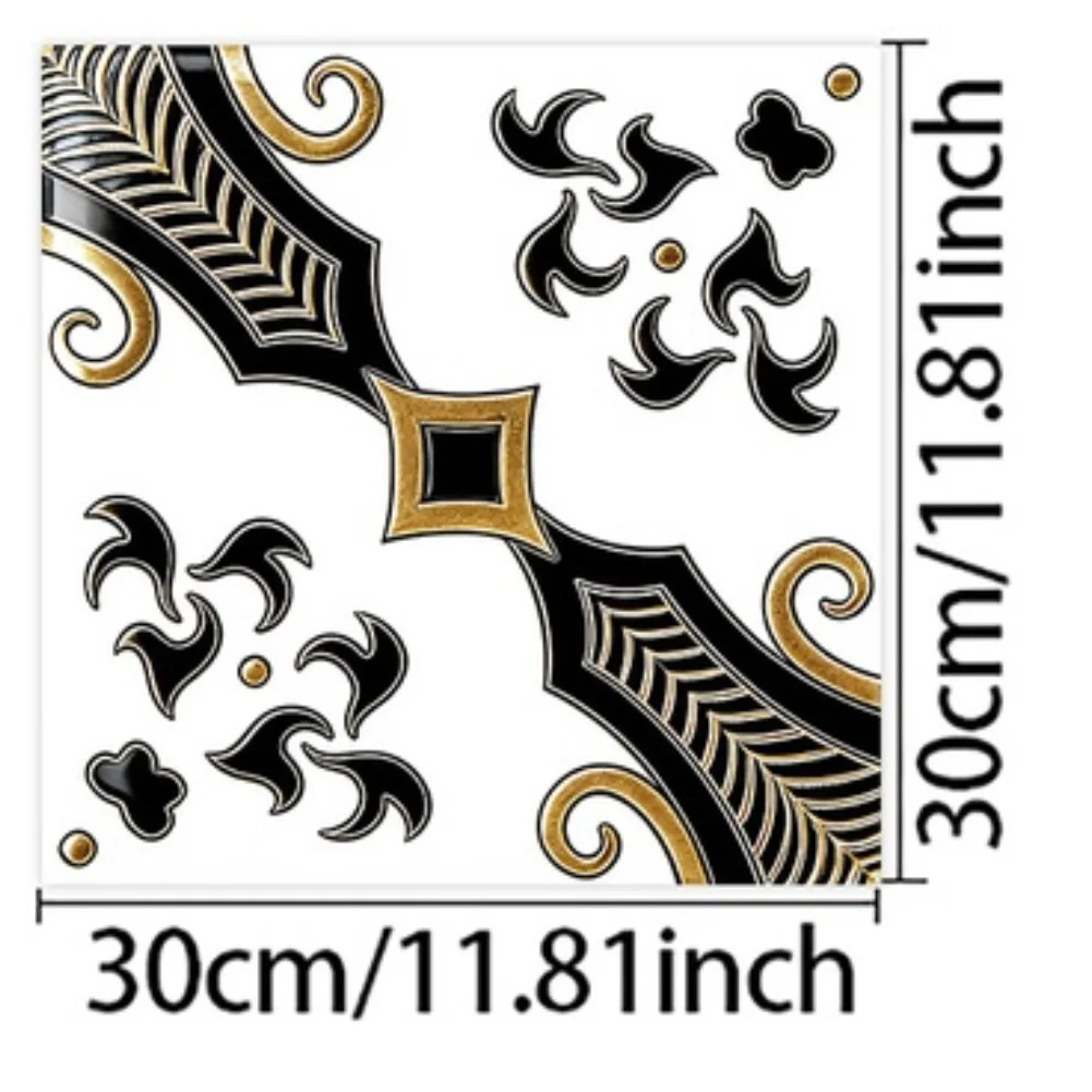 Waterproof PVC Baroque Floral Decals in Black Gold for Wall Floor Sticking 15 cm by 15 cm 30 cm by 30 cm 10 units total