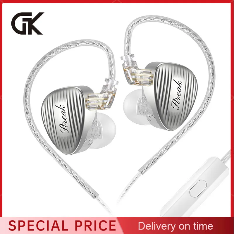 Fones de Ouvido Intra-auriculares Hi-Fi GK Streak KUN Dynamic + Micro Planar Dual-Driver com Cabo de 2 Pinos GK-KUNTEN Atualizado