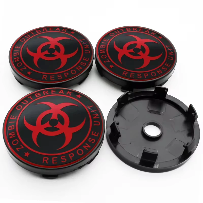 4Pcs Zombie Outbreak Emblem Stickers Wheel Center Cap Car Rims Hubcaps Cover for Ford Mercedes w212 Volkswagen golf Honda BMW