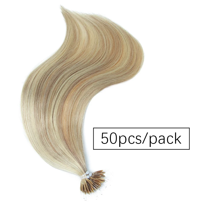 Linea di pesce Estensioni dei capelli con punta nano Capelli umani Punta flessibile Nano Anello Micro anelli per capelli Estensione dei capelli 50 g/pacco 12-24 pollici