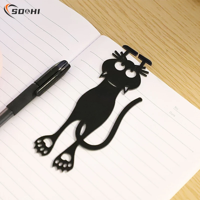 gato preto hollow out bookmark pvc cartoon animal leitura presente para criancas 1pc forma de 01